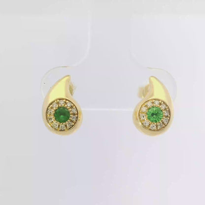 0.63CT Diamond with Sapphire 14k Yellow Gold Earring