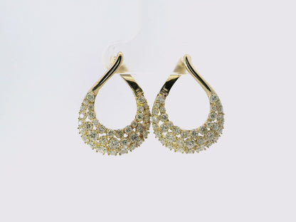 2.06 CT Round Cut Diamond Fancy Hoop Earring 14k Yellow Gold