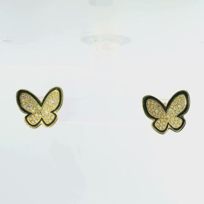 0.38CT Diamond with Black Enamel 14k Yellow Gold Earring