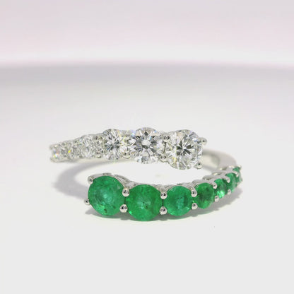 0.71CT Diamond 0.69Ct emerald Ring 18k White Gold