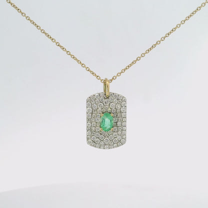 0.94Ct Diamond 0.40CT Emerald Pendant 14k Yellow Gold