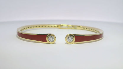0.35CT Diamond Bangle with Red Enamel18k Yellow Gold