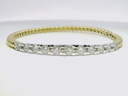 2.08CT Diamond Prong ID Plain Beads Stretch Bangle 14k Yellow Gold