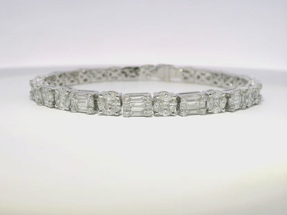 6.74CT Round Diamond & Emerald Cut Bracelet 18k White Gold