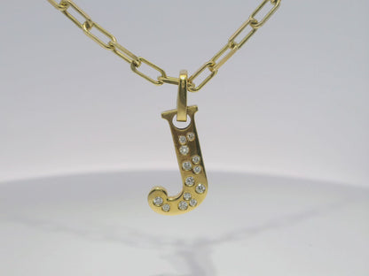 0.14CT Diamond J Letter Pendant 18k Yellow Gold