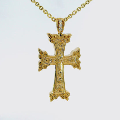 0.03CT Diamond Cross Pendant 14k Yellow Gold