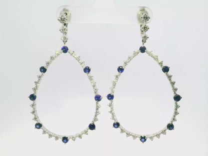 2.64CT Diamond & Blue Sapphire Earrings 14k White Gold