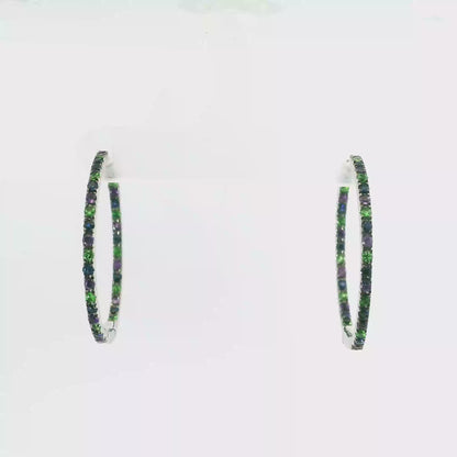1.05CT Mixed Sapphire HOOP 14k White Gold Earring