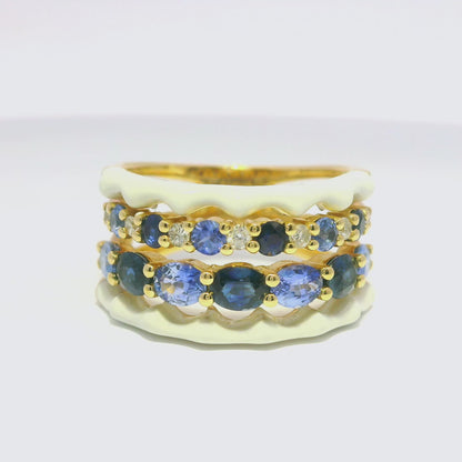 0.13 Ct diamond 2.01CT Blue Sapphire Ring 14k Yellow Gold