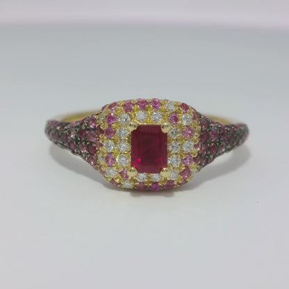 0.10CT Diamond & 0.84CT Pink Sapphire  Ring 14k Yellow Gold