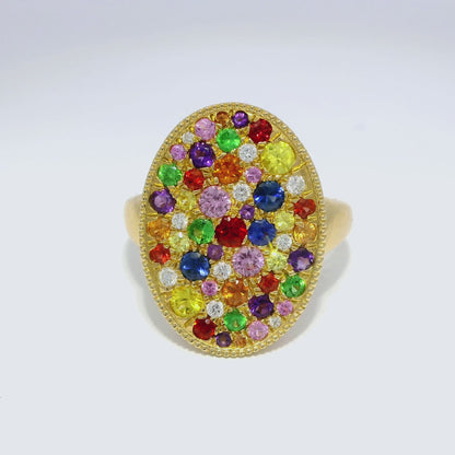 0.12CT Diamond and 1.47CT Multi-Colored Gemstone Ring 14K Yellow Gold