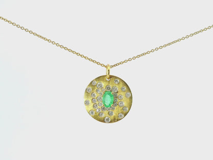 0.67CT Diamond 0.42CT Emerald Pendant 14k Yellow Gold