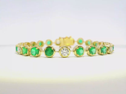 1.67CT Round Lab Diamond 3.59CT Emerald 14K Yellow Gold Bracelet