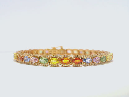 0.74Ct Diamond 10.51CT Multi Sapphire Bracelet 18k Rose Gold