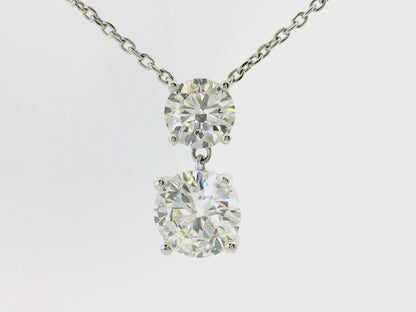 1.03CT Small Round 2.04CT Large Round Lab Diamond Pendant 14k White Gold