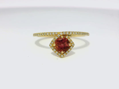 0.12CT Diamond & 0.38CT Pink Tourmaline Ring 14k Yellow Gold