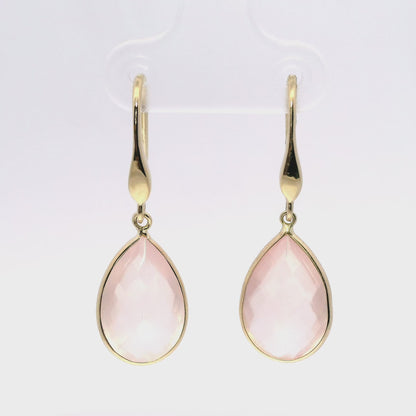Pink Quartz Hoop Earring 14k Yellow Gold