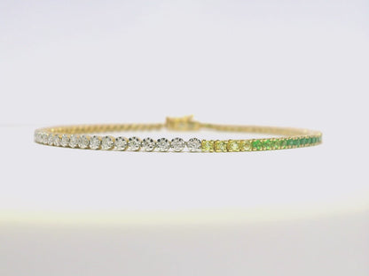 0.59Ct Diamond 1.04Ct Emerald Bracelet 14k Yellow Gold