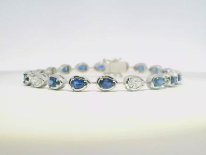 0.88CT Oval Lab Diamond 3.89CT Blue Sapphire 14k White Gold Bracelet