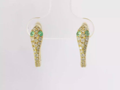 0.33CT Diamond 0.08CT Emerald 18k Yellow Gold Earring