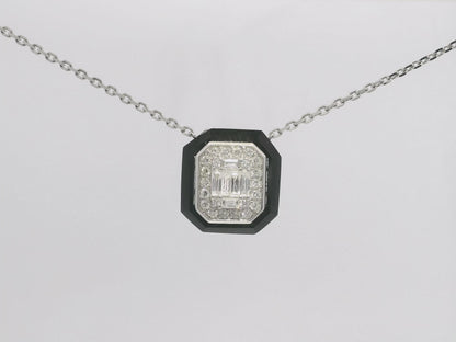 0.41Ct Diamond 1.40CT Black agate Pendant 14k White Gold