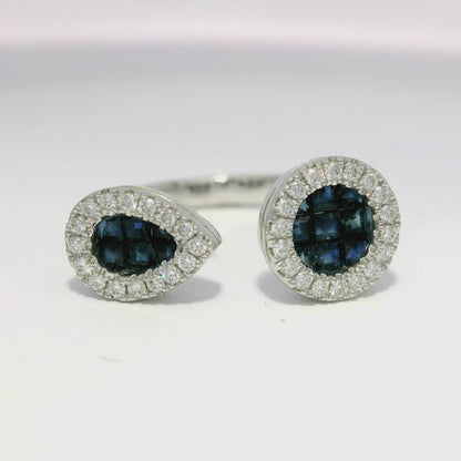 0.22CT Diamond and 0.80CT Blue Sapphire Ring 14K White Gold