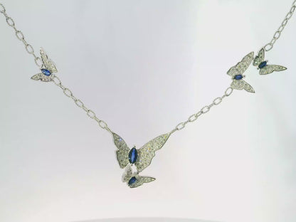 0.66CT Diamond 0.68CT Blue Sapphire 14k White Gold Pendant