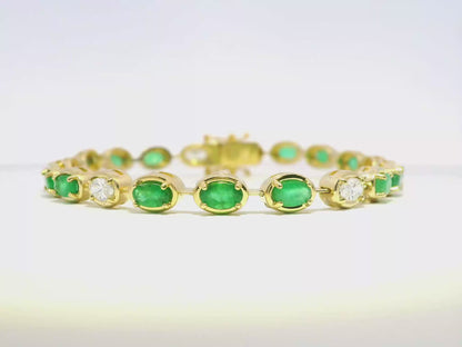 1.20CT Oval Lab Diamond 3.93CT Emerald 14K Yellow Gold Bracelet