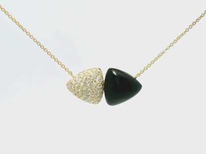 0.98CT Diamond Pendant with Black Onyx 14k Yellow Gold