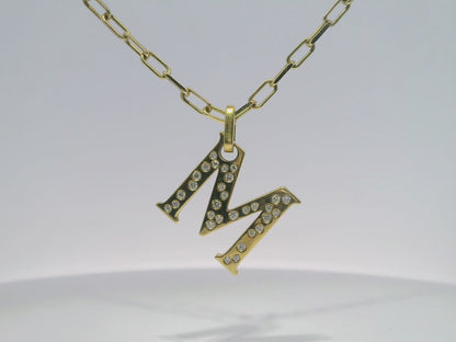 0.32CT Diamond M Letter Pendant 18k Yellow Gold