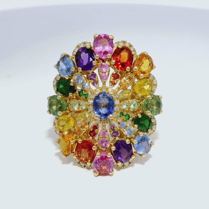 0.26CT Diamond and 7.65CT Mixed Gemstone Ring 14K Yellow Gold