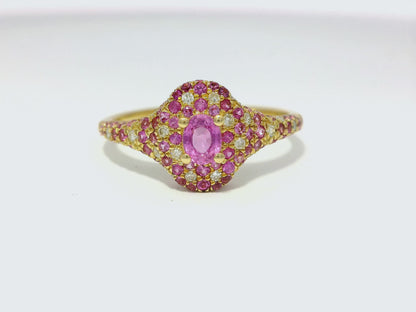 0.11CT Diamond & 0.71CT Pink Sapphire Ring 14k Yellow Gold