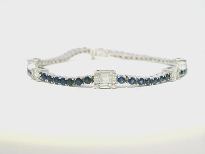 0.75CT Diamond 3.30CT Blue Sapphire Bracelet 18k White Gold
