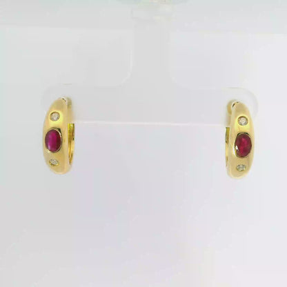 0.12CT Diamond 0.48CT Ruby 14k Yellow gold Earring