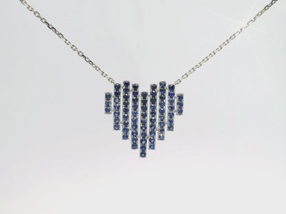 1.05CT Mixed Blue Sapphire Heart Pendant 14k White Gold