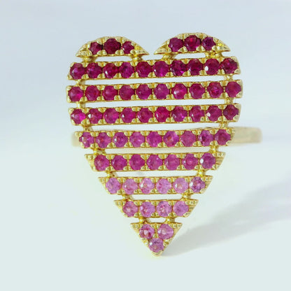 0.91CT Pink Sapphire Heart Shaped Ring 14K Yellow Gold